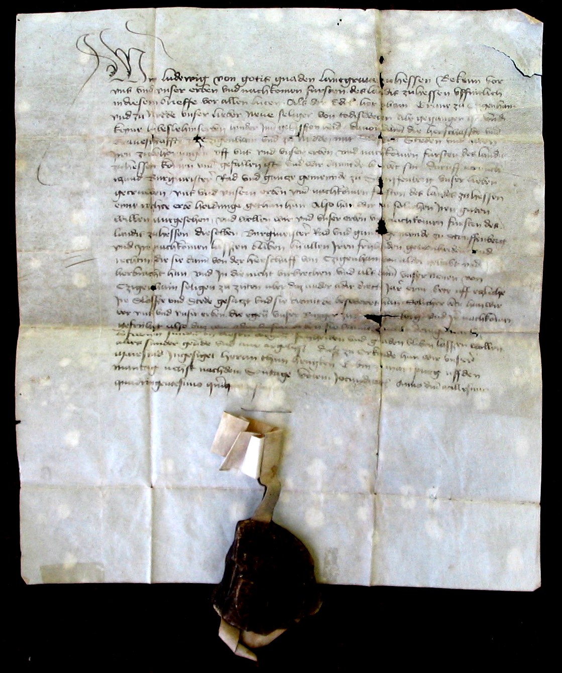 Reproduktion der Urkunde vom 11. Mai 1450 im Stadtarchiv Staufenberg.